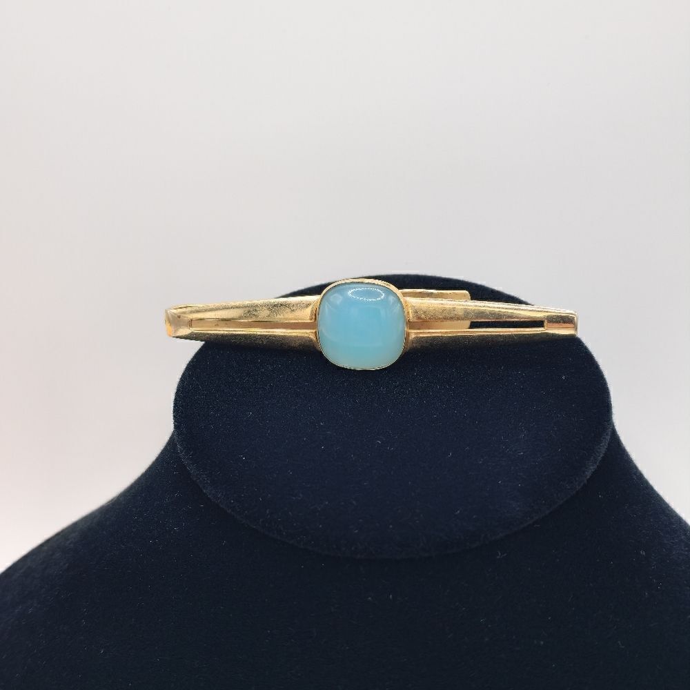 Mens Vintage Gold aquamarine tie clip